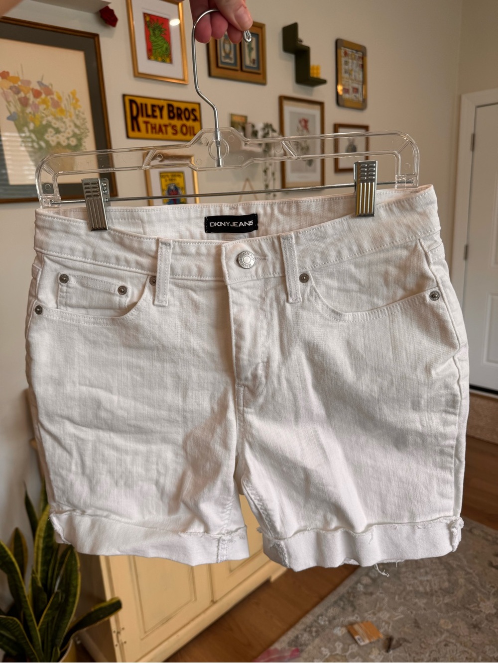 DKNY White Rolled-Hem Denim Shorts